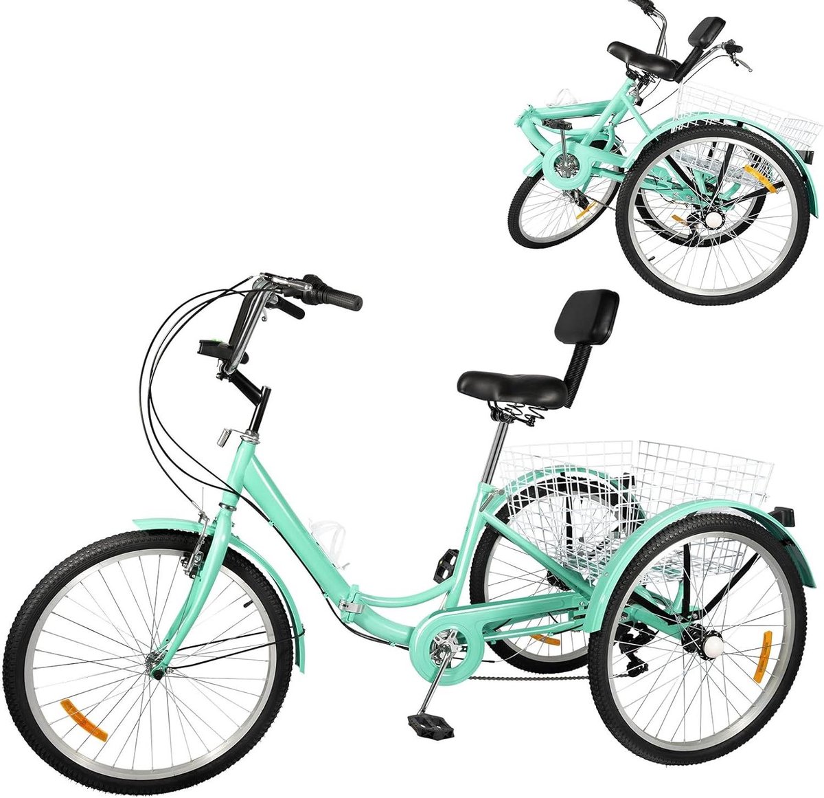 Driewieler voor volwassenen - Driewiel fiets - Comfortabel fietsen - Opvouwbaar ontwerp - 24 inch wielen - Groen