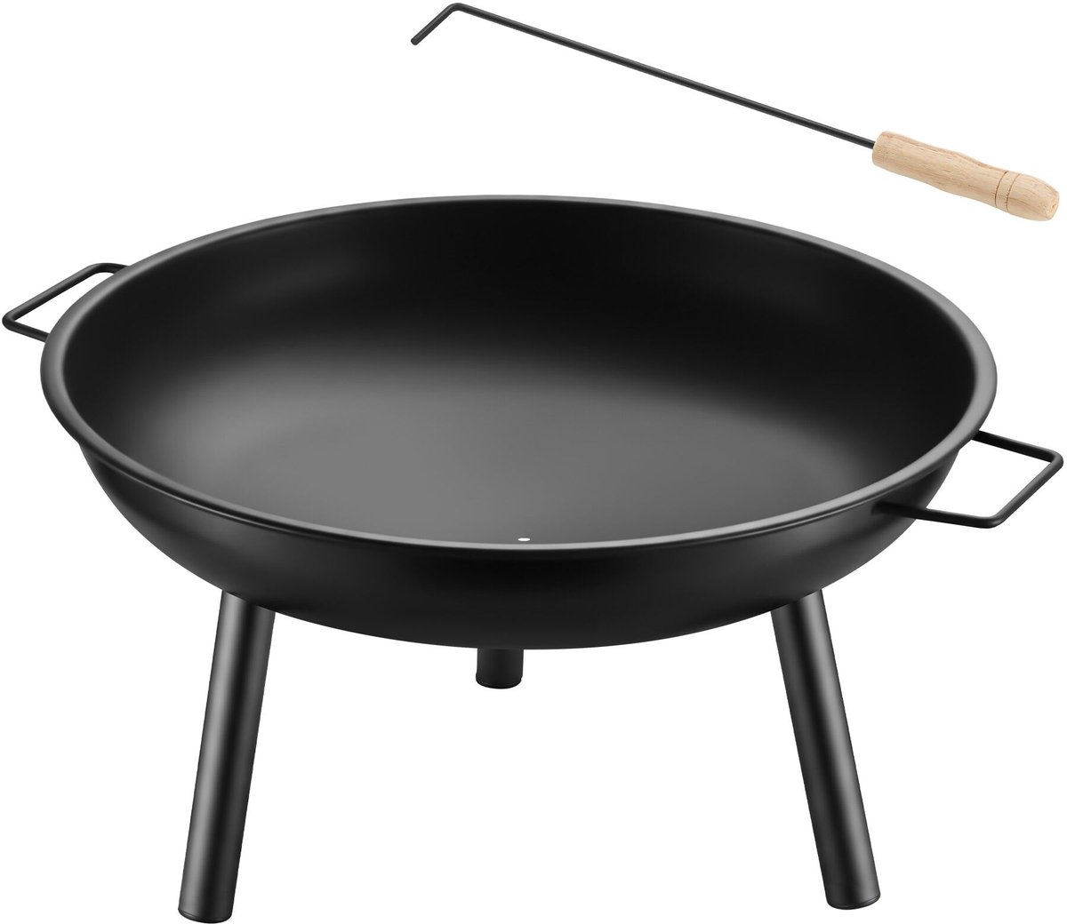 tectake® Vuurkorf Diablo - Hittebestendig Staal - Vuurschaal met Vuurpook - Ø 57,5 cm - Tuinhaard - Sfeerhaard voor Buiten - Met Handgrepen en Waterafvoer - Voor Brandhout en Houtskool