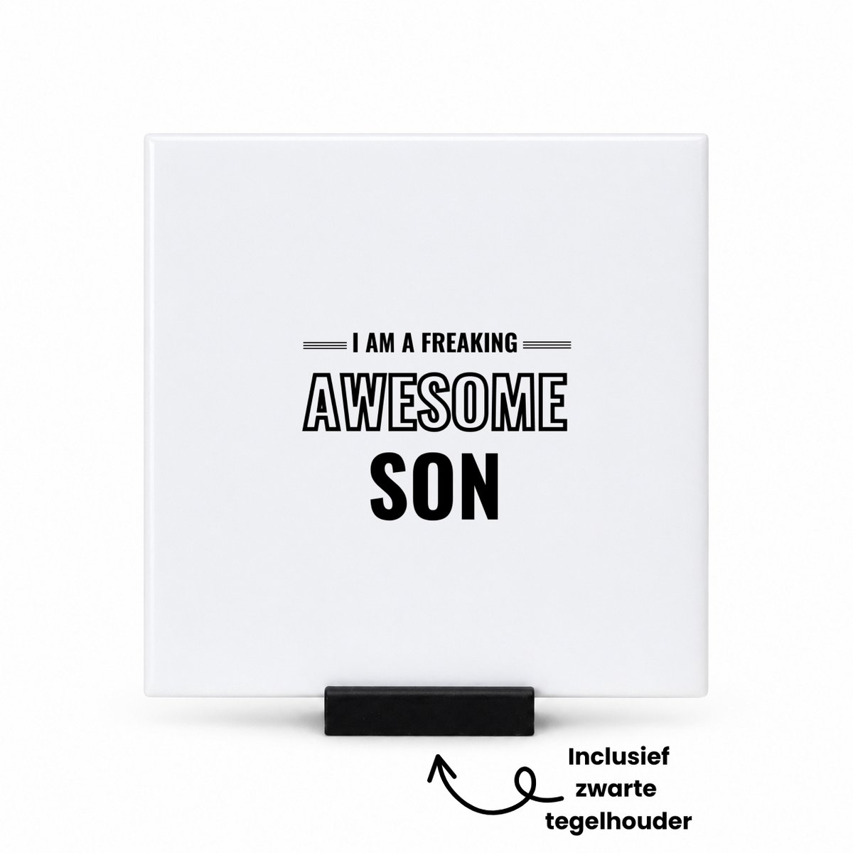 Hacebo I am a freaking awesome son tegeltje met tegelhouder - de meest geweldigste zoon - tegeltjes met tekst - verjaardagscadeau - verjaardag - cadeau - cadeautje voor zoon - zoon artikelen - kado - geschenk - spreuktegels - 10.8x10.8 CM Wit