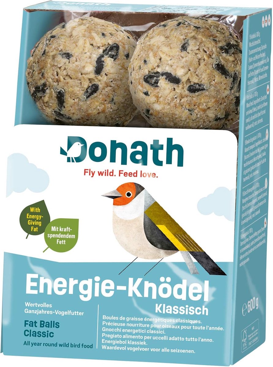 SnelShoppen - Donath Energiebol Klassiek 100g - Mezenbol zonder netje - Hoogwaardig Vogelvoer voor Tuin, Alle Seizoenen, Extra Kracht - Voedzaam voor