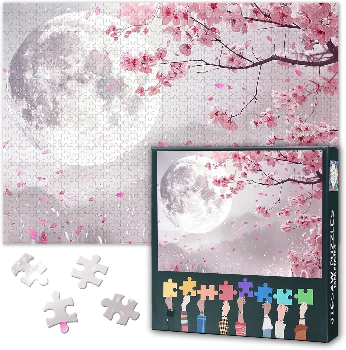 Thijox - 1000-delige Roze Puzzel voor Volwassenen - Veld, Bergen en Zonsondergang - Familieactiviteit, Reizen, 50x70 cm