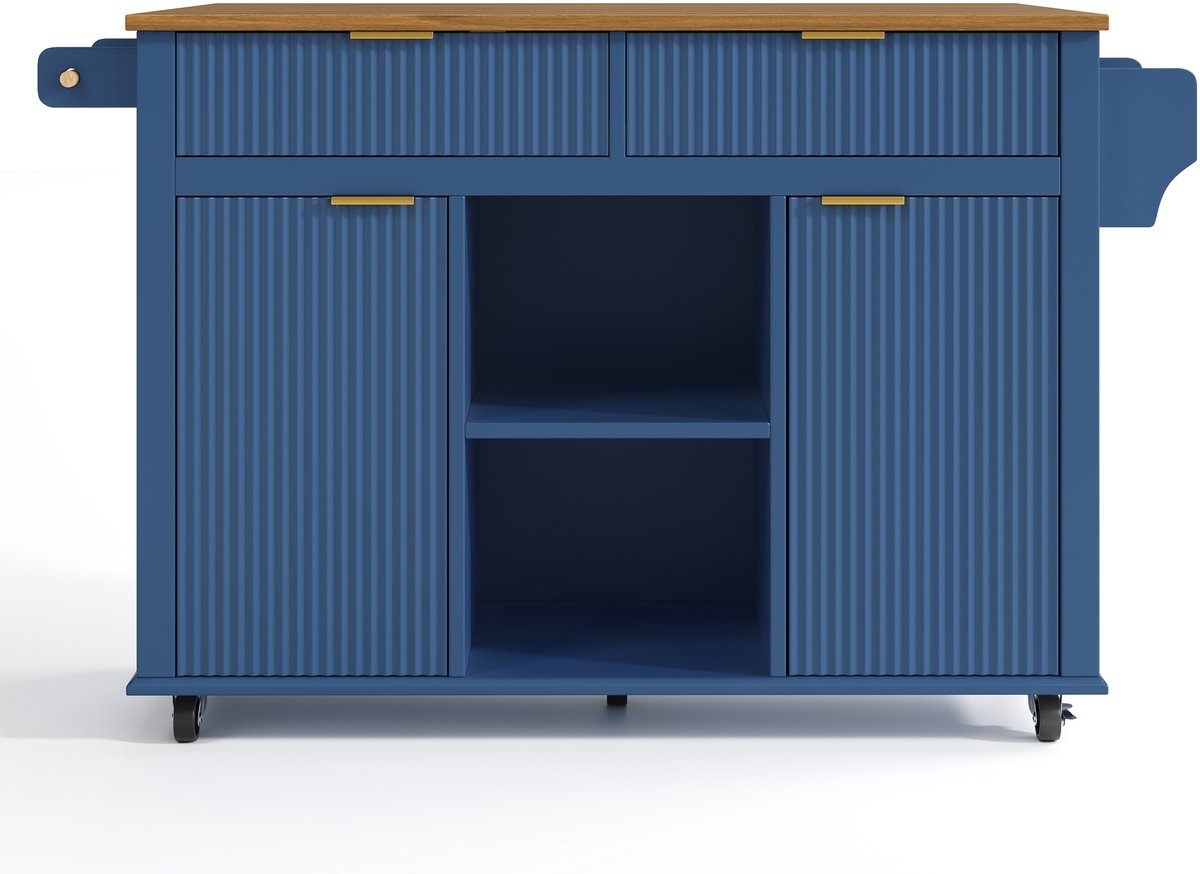 MEUNIQ Keukeneiland op wielen 143 x 45/69 x 89,5 cm met klapbaar werkblad, 2 lades, 2 deur