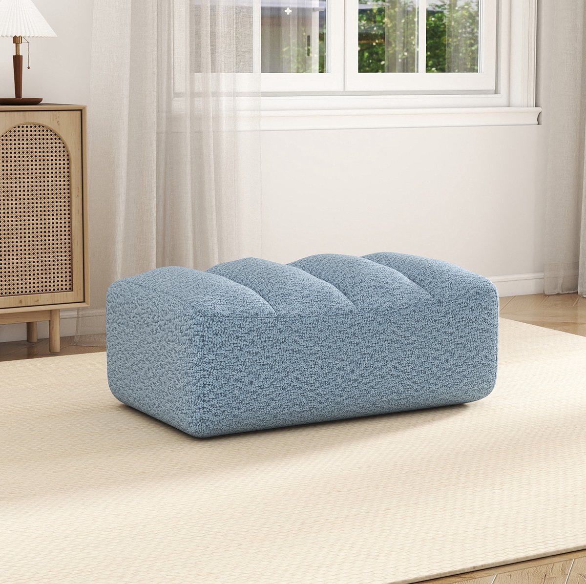 FloraGrace Voetenbankje 104 x 61 x 45 cm - Ergonomisch Frameloos Design Met Zachte Granulaatfleece - Voor Woonkamer En Appartement - Stof - Blauw