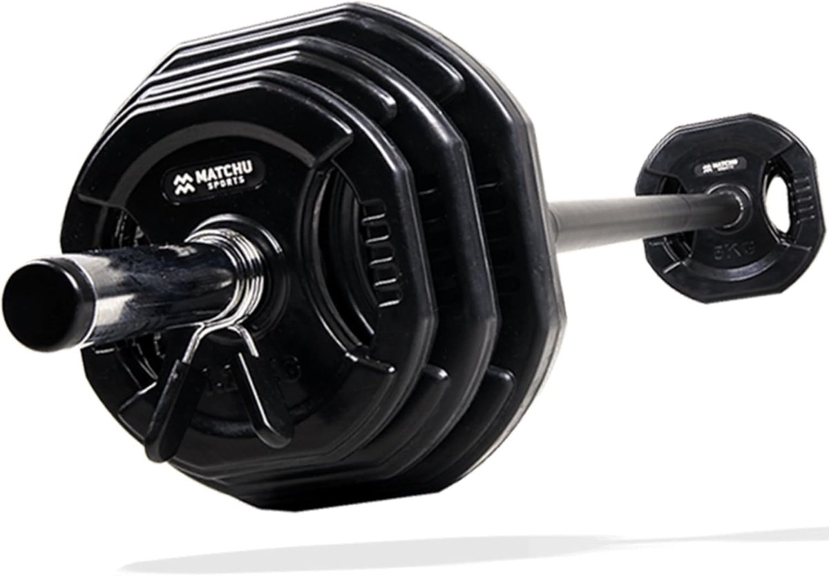Thijox - Body Pump Set - Aerobic Pump Set - Verstelbaar tot 20 KG - 1.39 M Staal met Rubberen Schijven - Inclusief 2 Haltersluitingen - Zwart