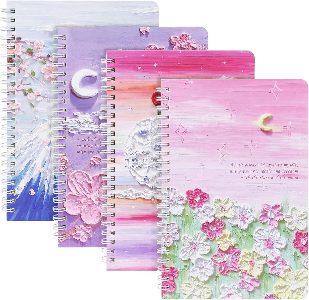 SnelShoppen - 4 Pack Spiral Notebook A5, Waterdicht Notitieboek met Lijnpapier, 120 Pagina's, Perfect voor School, Werk, Reizen en Creatieve Ideeën (B