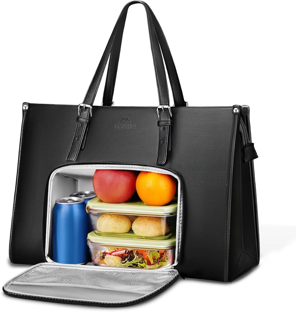 SnelShoppen - Laptop Tas voor Vrouwen met Geïsoleerd Lekvrij Lunchcompartiment | 15.6 Inch PU Leren Laptoptas, Werk Tas met Verstelbare Handgreep, Des