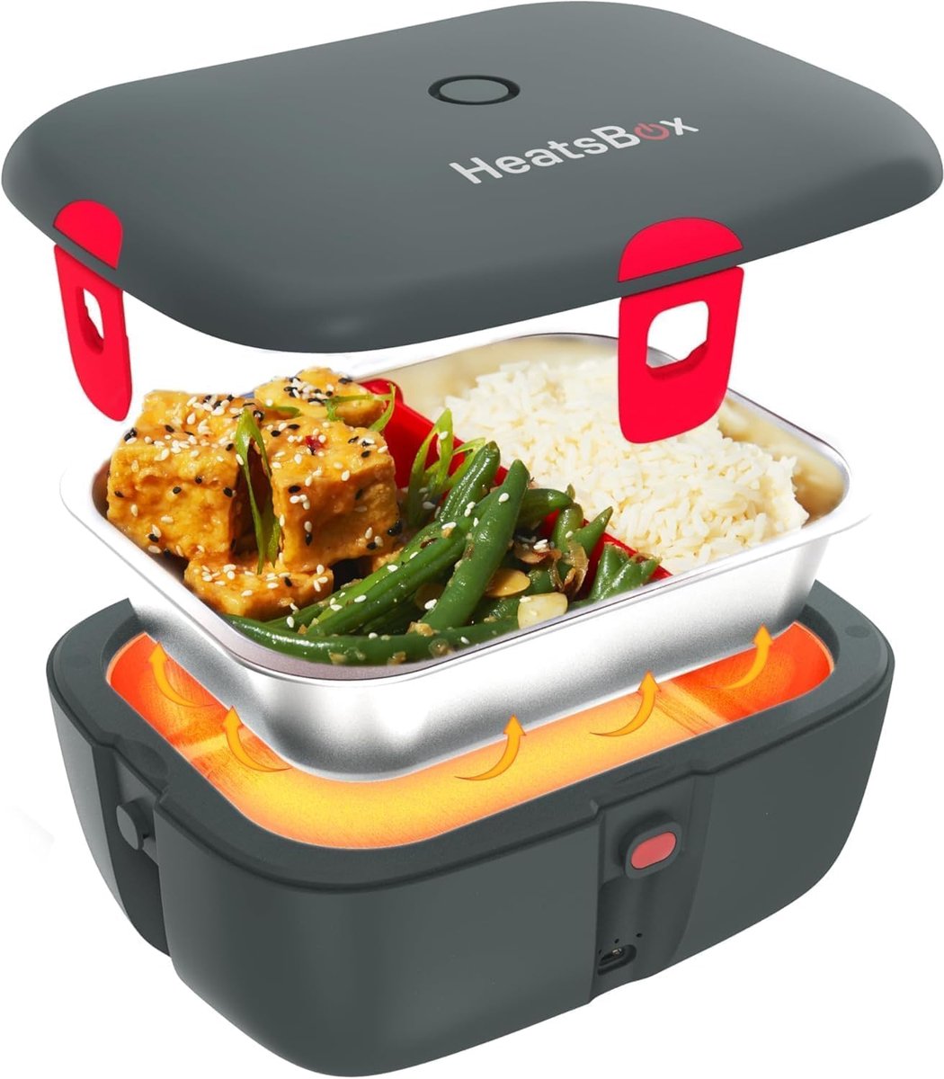 SnelShoppen - Elektrische Lunch Box met App Besturing, Mobiele Warming Box voor Eten, Lekvrije RVS Kom 940 ml, 100 Watt, Grijs - Ideaal voor Kantoor,
