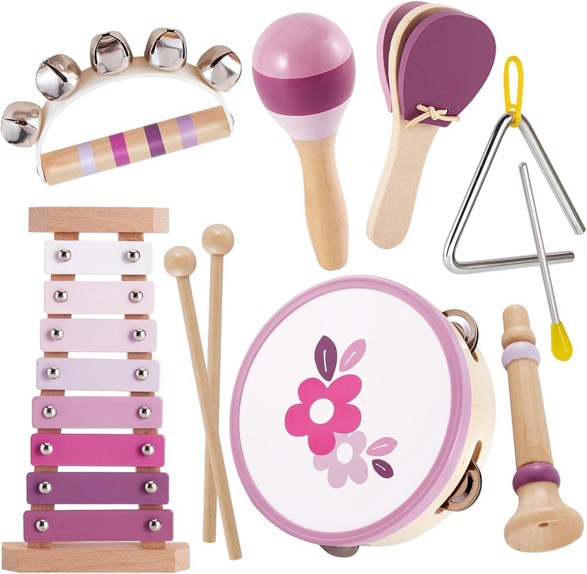 SnelShoppen - Baby Muziekinstrumenten Set met Xylofoon, Houten Percussie Speelgoed met Opbergtas, Educatieve Montessori Cadeaus voor 1, 2, 3 Jaar, Jon