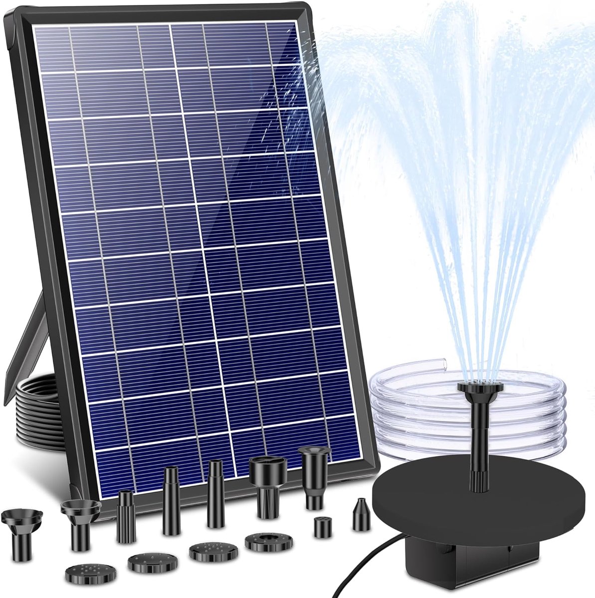 SnelShoppen - Solar Vijverpomp 7.5W met Filter 300L/H, 1.5m Slang, 3m Kabel, 10 Spuitstukken, Tuin Fontein voor Vogelbad, Vijver en Waterpartij