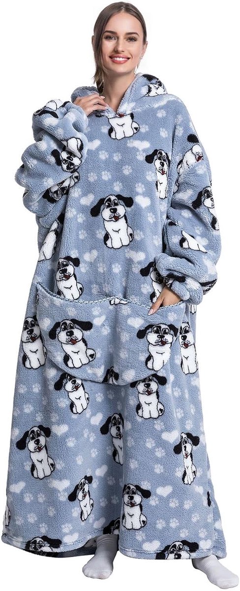 SnelShoppen - Extra lange oversized blanket hoodie voor volwassenen en tieners, knuffelige fleece, draagbare dekensweater, fluffy giant hooded sweatsh