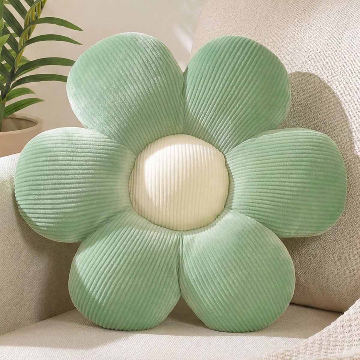 SnelShoppen - Daisy Flower Cushion 38cm - Decoratieve Groene Kussens voor Bank, Stoel, Vloer - Zachte Bloemvormige Kussens voor Aesthetic Preppy Kamer