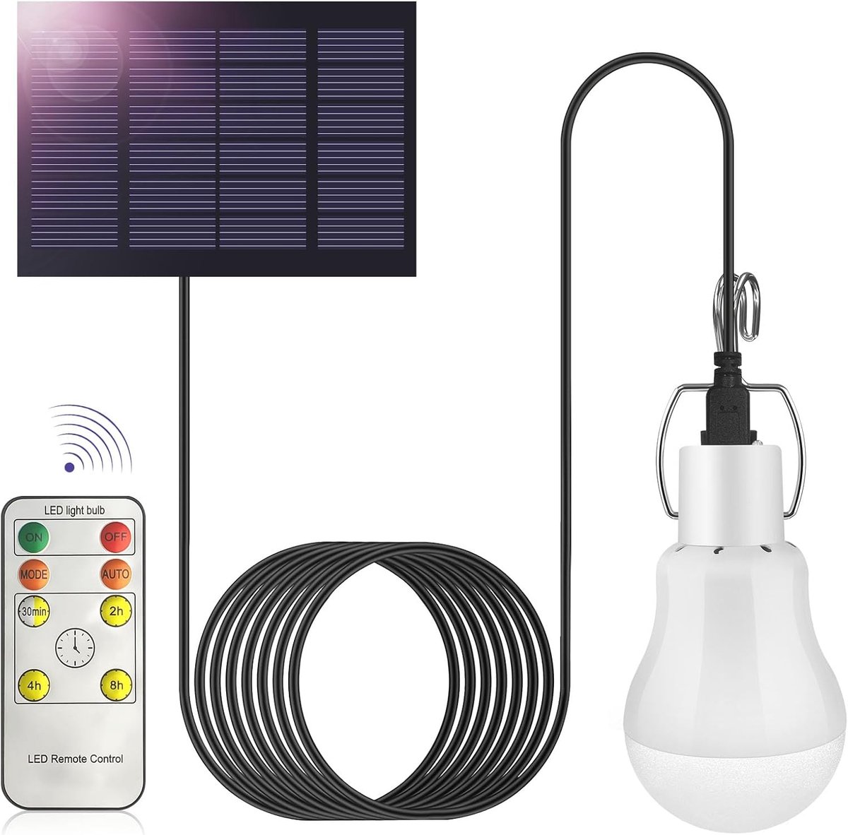 SnelShoppen - 3W Solar Powered LED Hanglamp met Afstandsbediening - Draagbare Oplaadbare Solar Pendant Light voor Binnen en Buiten - Ideaal voor Campi