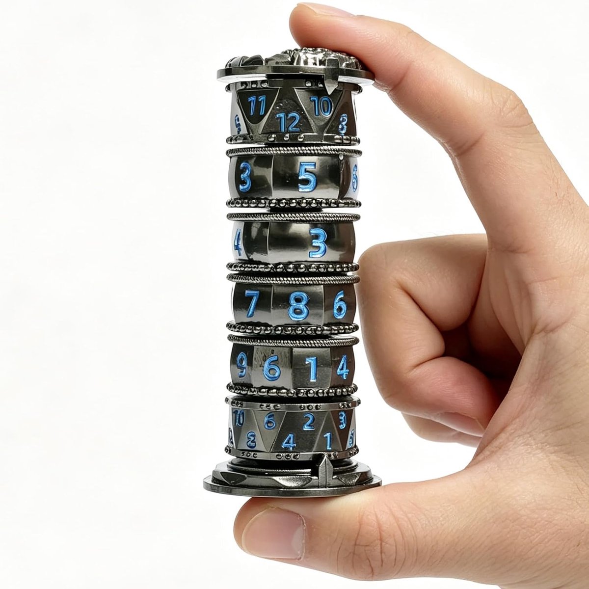 SnelShoppen - DND Polyedrische Metalen Vingertop Dobbelstenen voor Dungeons en Dragons, TTRPG Tafelspellen, Blauw, 7 Stuks, Perfecte Balans voor Spele