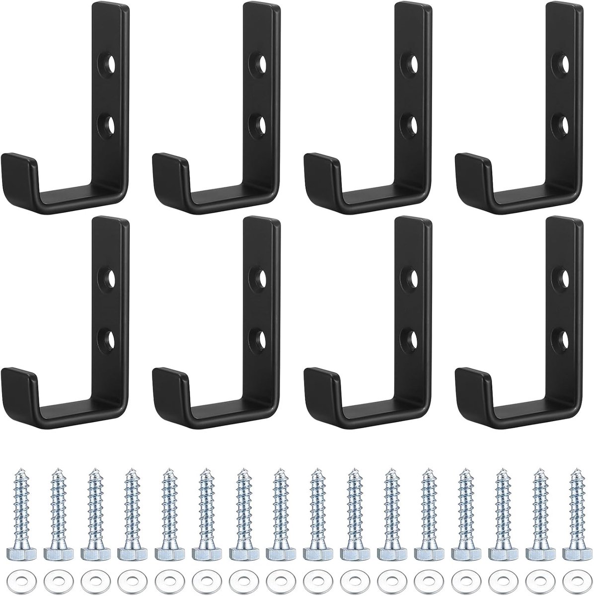SnelShoppen - 8 Stuks Zware Wandhaken J-vormige Garagehaken Zwart - Universele Haken voor Schroeven, Jashaken, Garderobehaken - Zware Belasting voor G