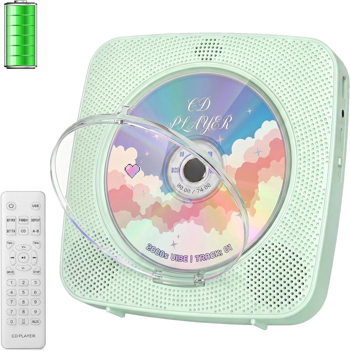SnelShoppen - Draagbare Desktop CD-speler met Bluetooth, Oplaadbare 1800 mAh batterij, AUX en USB aansluiting, FM-radio en LCD-scherm voor Thuis en Bu