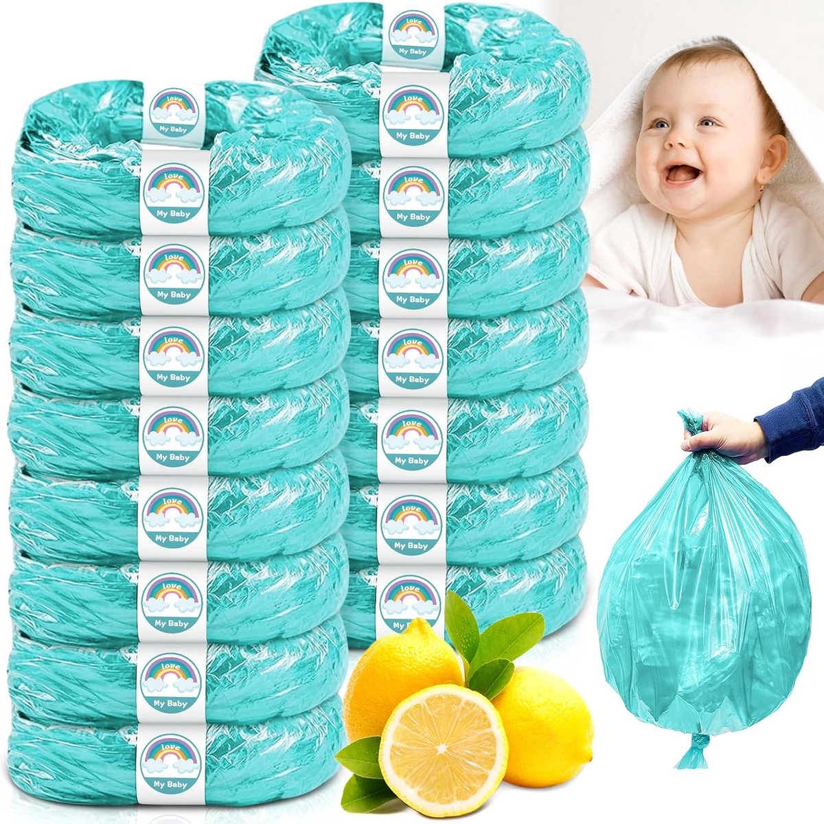 SnelShoppen - 15-delige navulcassettes voor luieremmers, geurwerend en geparfumeerd, 4,5 meter navulfolie, verdikt, perfect voor babyverzorging, hygië