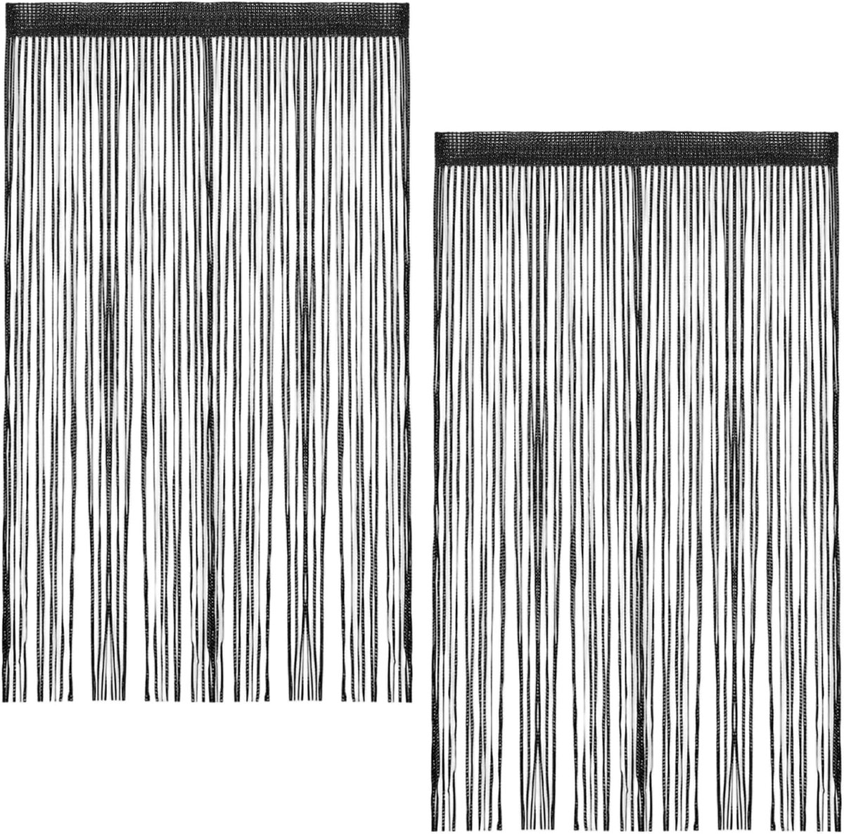 SnelShoppen - 2 Stuks Draadgordijnen 100 x 200 cm Glanzend Vliegengordijn Zwart met Kwastje voor Woonkamer Balkon Ruimteverdeler Bruiloften Cafés Raam