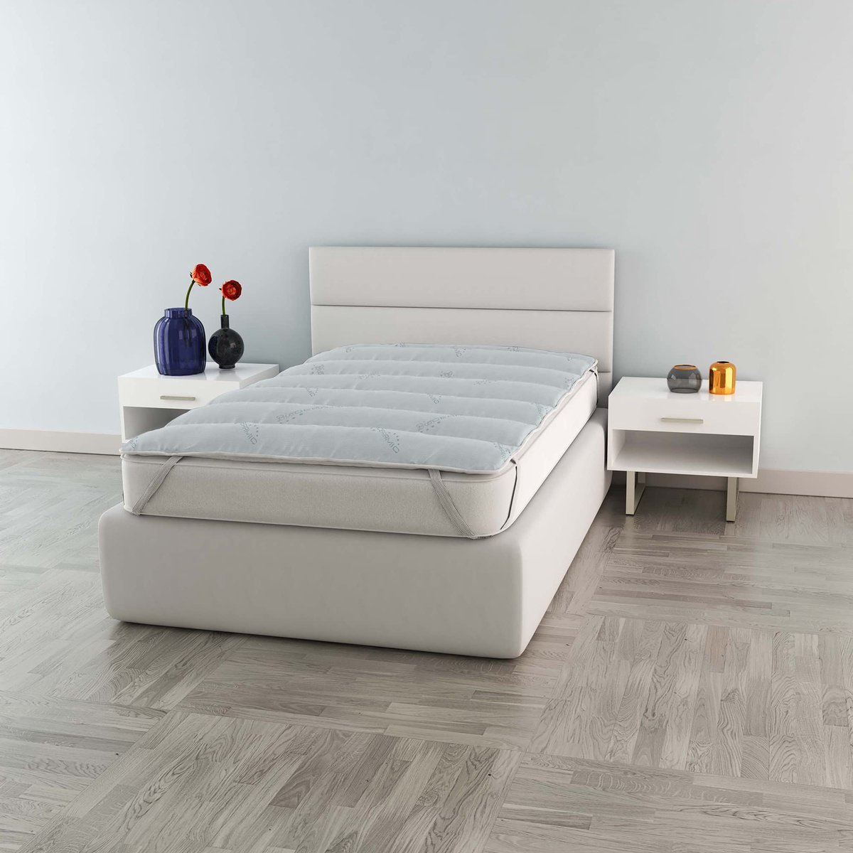 Topper gewatteerd met elastieken, biokeramiek, eenpersoonsbed 80 x 195 cm - ShopVlot
