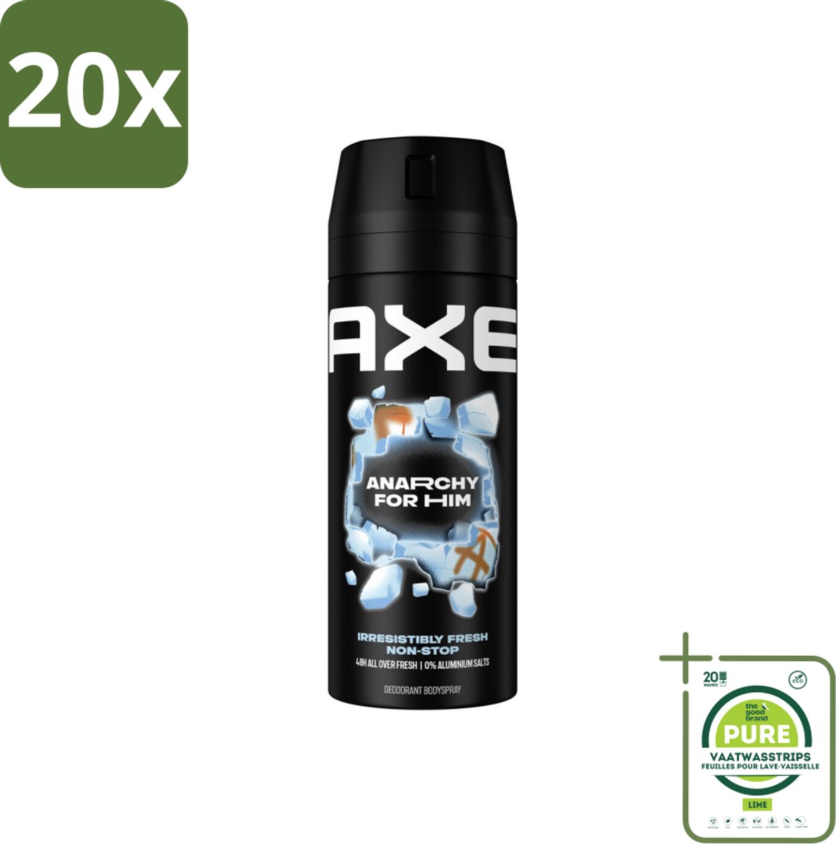 20 x Axe Deodorant Bodyspray Anarchy for Him 150 ml - Grootverpakking - Deodorant - Deodorant Spray - Axe Anarchy - Mannelijke Geur - Granaatappel