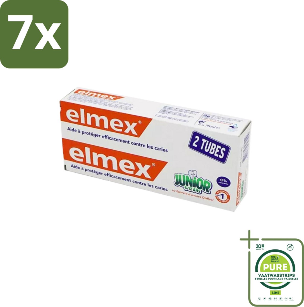 7 x Elmex Junior Tandpasta - Bescherming & Versterking voor Blijvende Tanden - Set van 2 x 75ml - Grootverpakking - Tandpasta Voor Kinderen - Kinder Tandpasta - Elmex Junior - Tandbederf Voorkomen - Fluoride Tandpasta