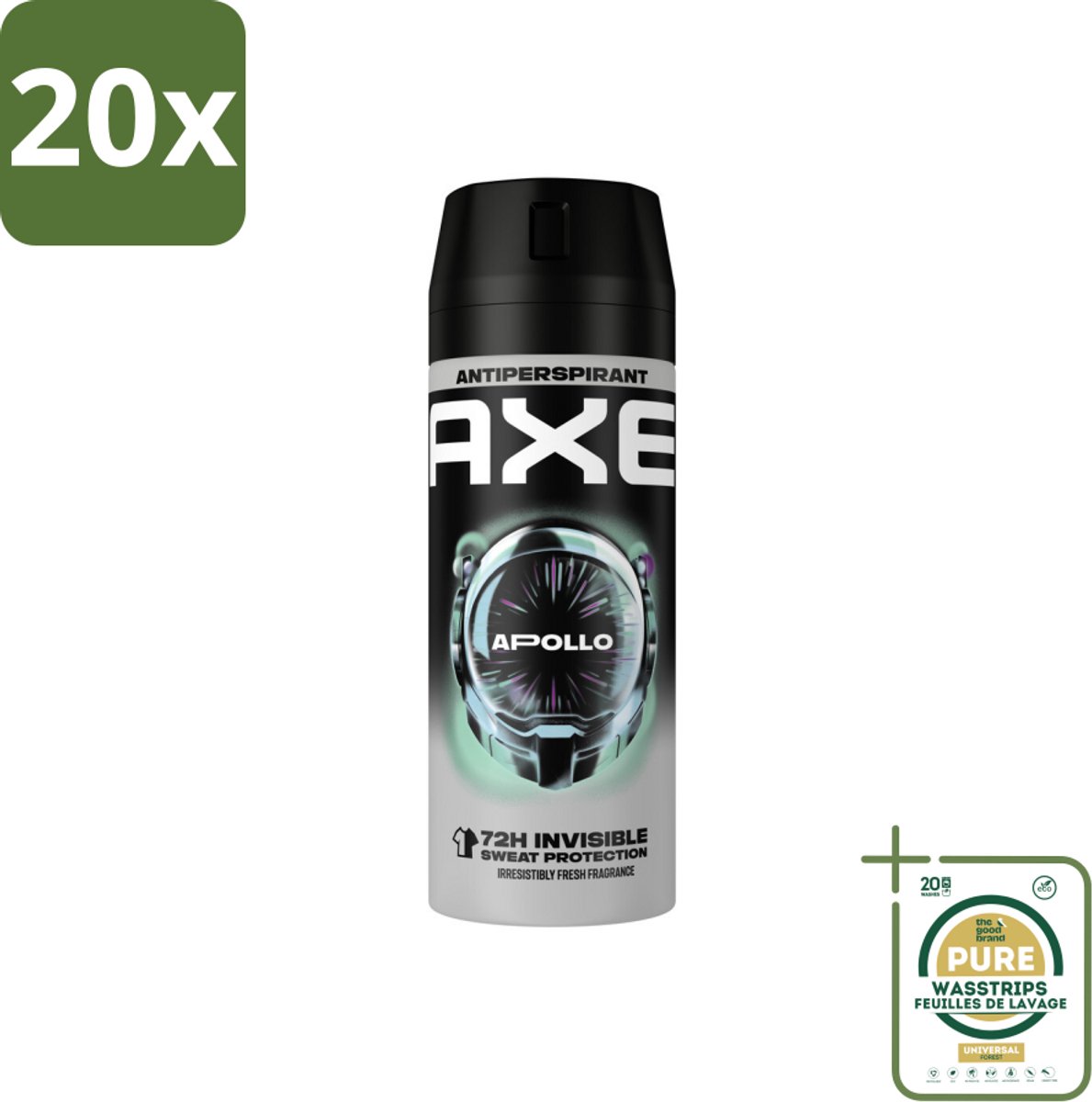 20 x Axe - Deodorant Spray - 72hrs Anti Sweat - Apollo - 150 ml - Grootverpakking - Anti Transpirant Spray - Zweetbestendig - 72 Uur Bescherming - Geur Groen Fruit - Geur Sandelhout