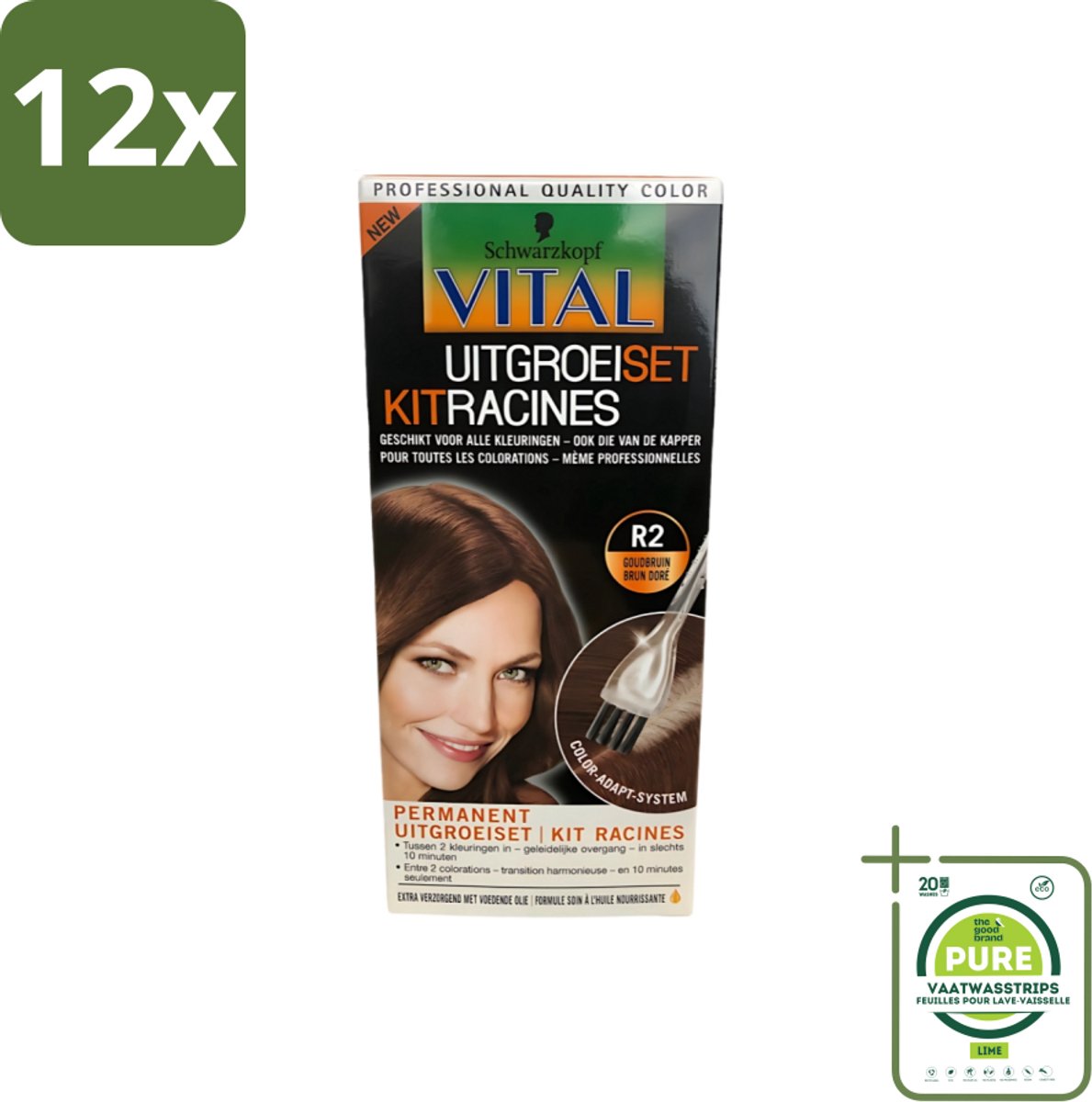 Schwarzkopf Vital - Haarverf - Uitgroeiset - R2 Goudbruin - 60 ml - Voordeelverpakking - 12 stuks - Haarverf - Uitgroeiset