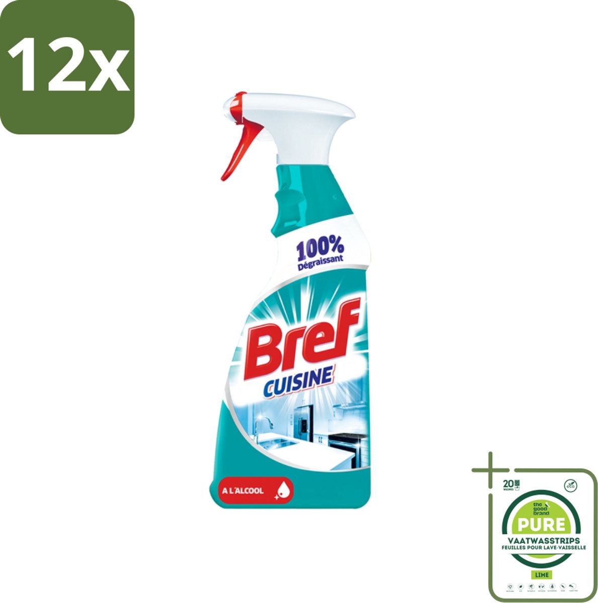 Bref Keuken - Reinigingsspray - Ontvetter - Met Alcohol - 750 ml - Voordeelverpakking - 12 stuks - Keukenreiniger - Ontvetter