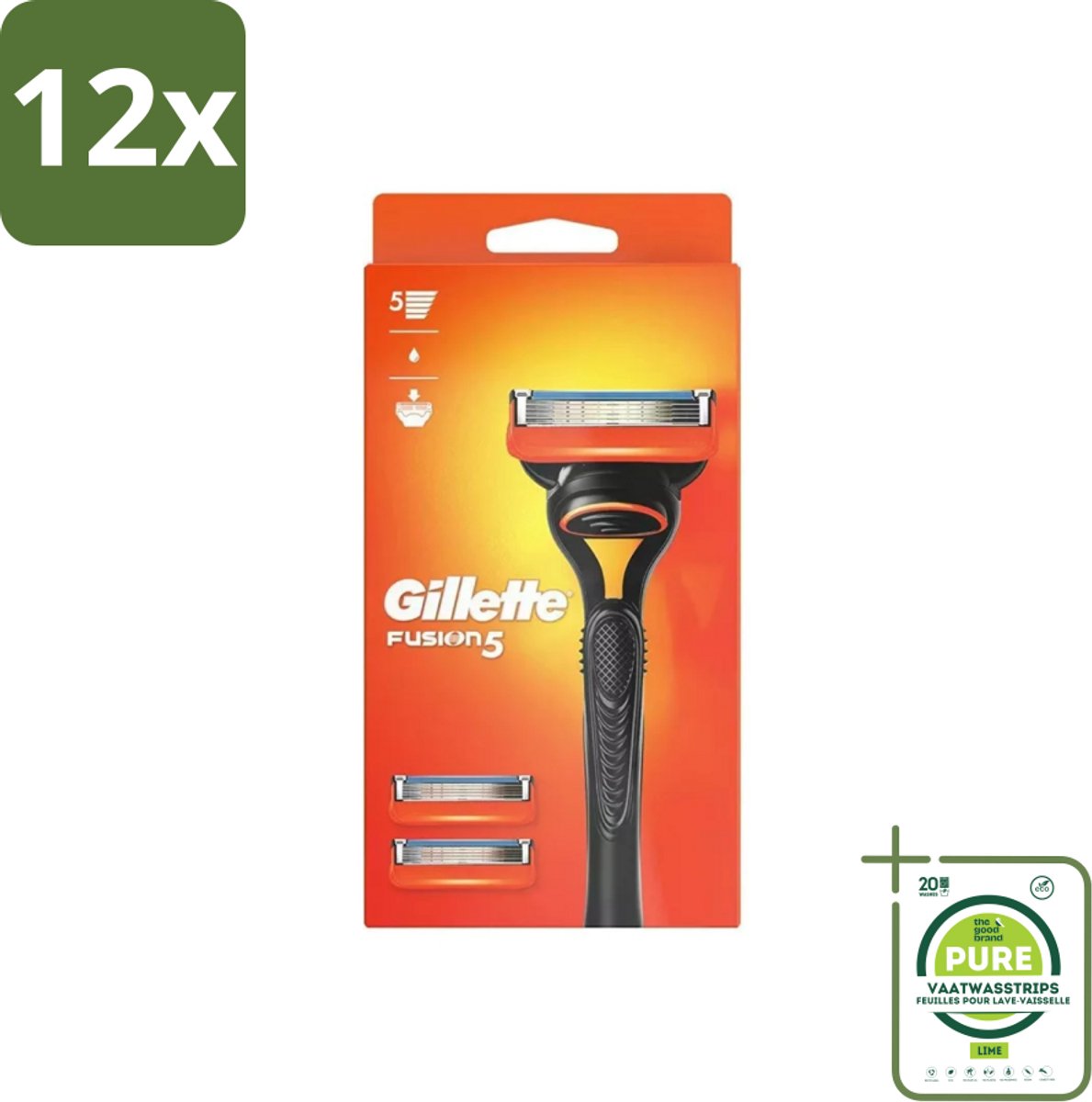 Gillette - Fusion 5 - Scheermesje - Ergonomisch ontwerp - 2 Extra Navulmesjes - Voordeelverpakking - 12 stuks - Scheerapparaat - Gillette Fusion5