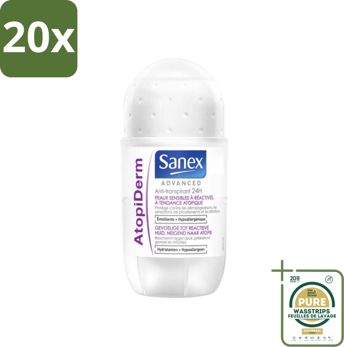 20 x Sanex Advanced - Gevoelig - Deodorant Roller - 24h Anti-Transpirant - Geavanceerd Atopiderm - 50 ml - Grootverpakking - Gevoelige Huid - Gevoelig Deodorant - 24h Bescherming - Atopiderm - Huidbarrière