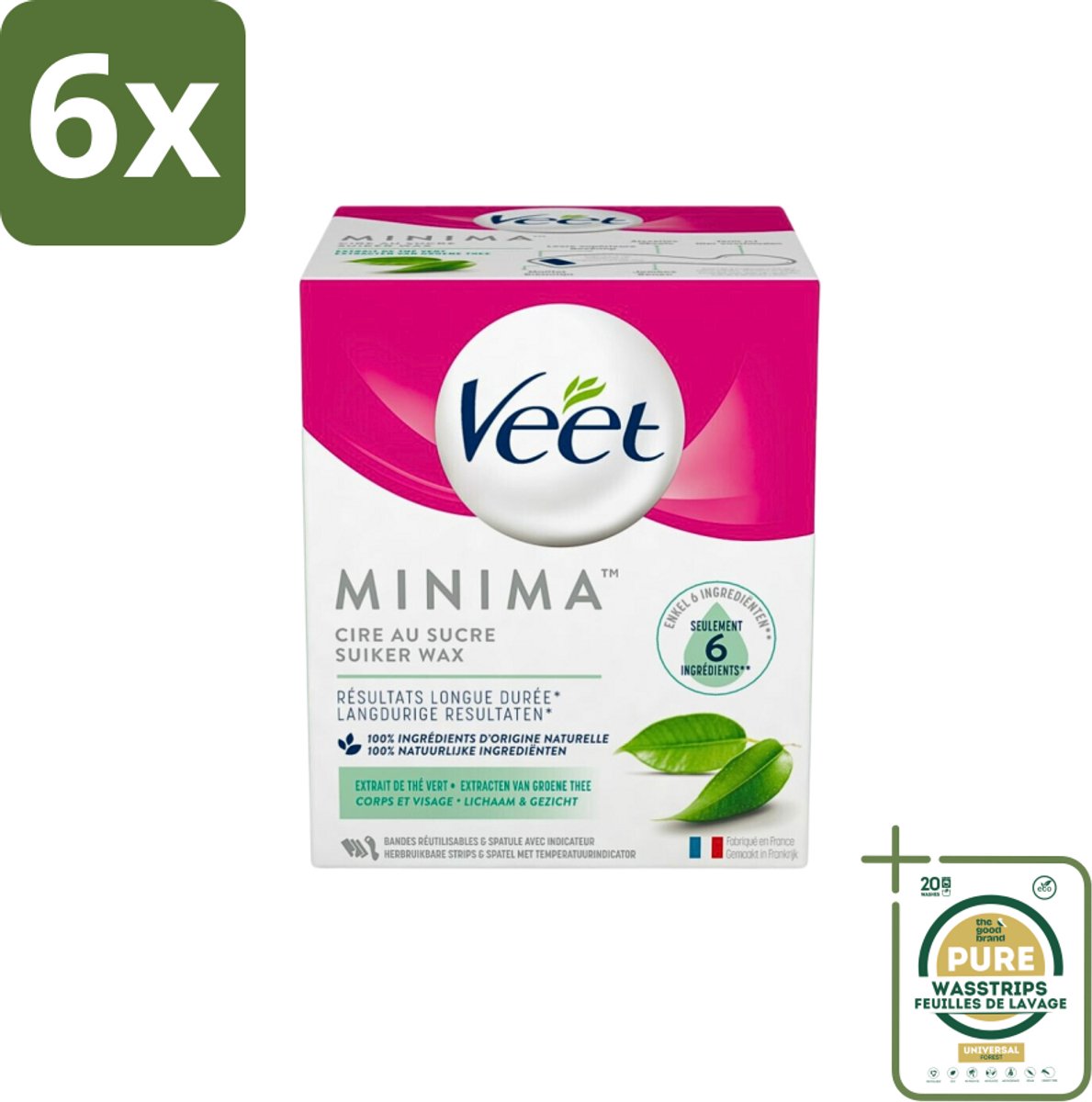 Veet - Warme Wax - Orientaalse Ontharings Wax - Minima - Groene Thee - 250ml - Voordeelverpakking - 6 stuks - Veet - Groene thee