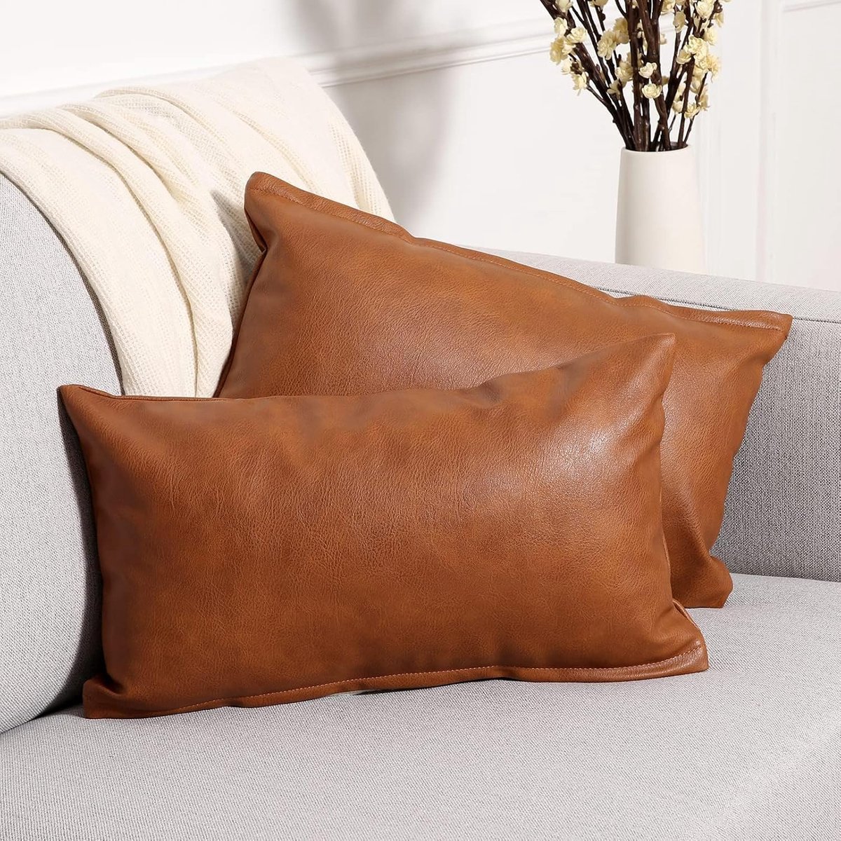 YAERTUN Set van 2 moderne decoratieve lumbale kussenhoezen, van kunstleer voor bank, bank en bed, 30,5 x 50,8 cm, bruin - ShopVlot
