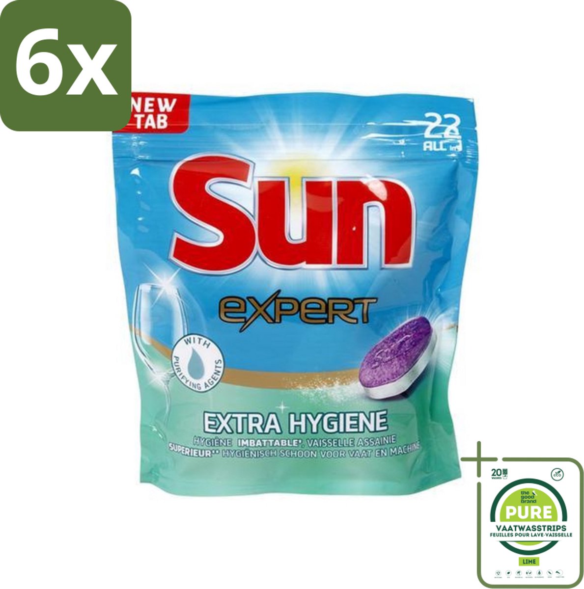Sun Expert - Extra Hygiëne - Vaatwastabletten - 22 Tabletten - Voordeelverpakking - 6 stuks - Vaatwastabletten - Vaatwasser