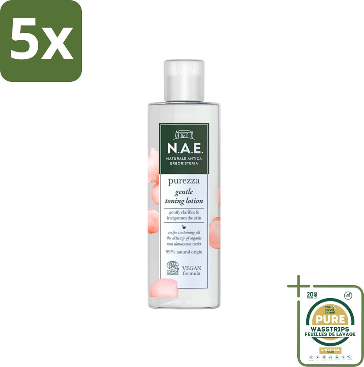 5 x N.A.E. - Toning Lotion - Zuiverend & Hydraterend - Biologisch & Vegan - 200ml - Grootverpakking - Natuurlijke Huidverzorging - Biologische Toning - Rozenwater - Huidzuivering - Huidhydratatie