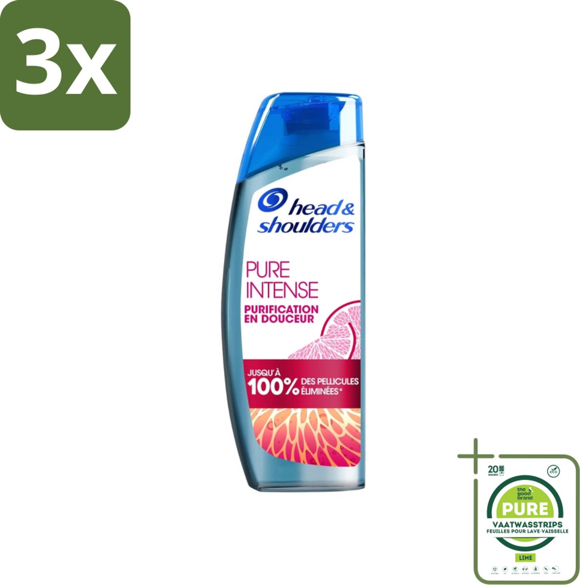 3 x Head & Shoulders - Anti-Roos Shampoo - Pure Intense - Grapefruit - 250 ml - Grootverpakking - Anti-Roos Shampoo - Roos Shampoo - Hoofdhuid Verzorging - Vette Hoofdhuid - Grapefruit Shampoo