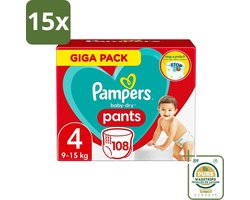 15 x Pampers - Baby-Dry Pants - Luierbroekjes - Maat 4 (9-15 kg) - Comfort Fit - 108 Luiers - Grootverpakking - Baby Luier - Baby Droge Huid - Baby Luierbroek - Baby Luier 4 Kg - Snel Verschonen