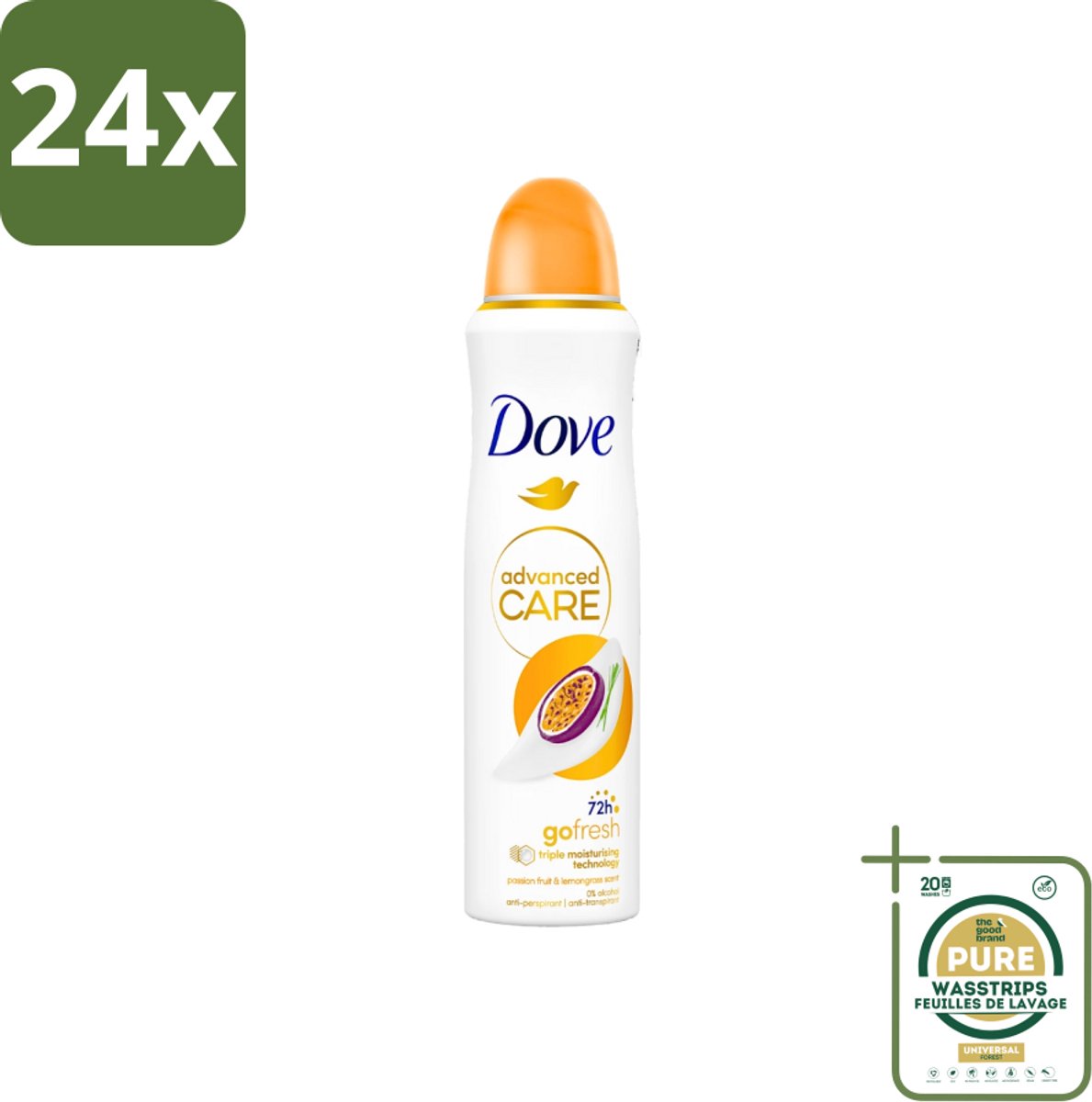 Dove - Deospray - Passievrucht & Citroengras - 150 ml - Voordeelverpakking - 24 stuks - Passievrucht - Citroengras