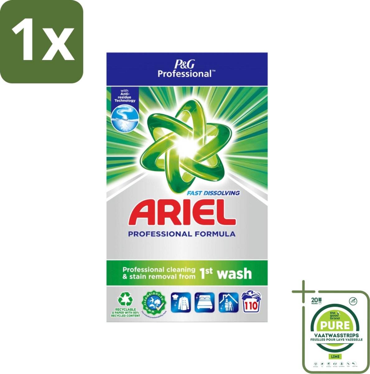 1 x Ariel Actilift - Waspoeder en Vlekverwijderaar - Witte en Lichtgekleurde Was - 110 Wasbeurten - Waspoeder - Vlekkenverwijderaar - Witte Was - Lichtgekleurde Was - Ariel Actilift