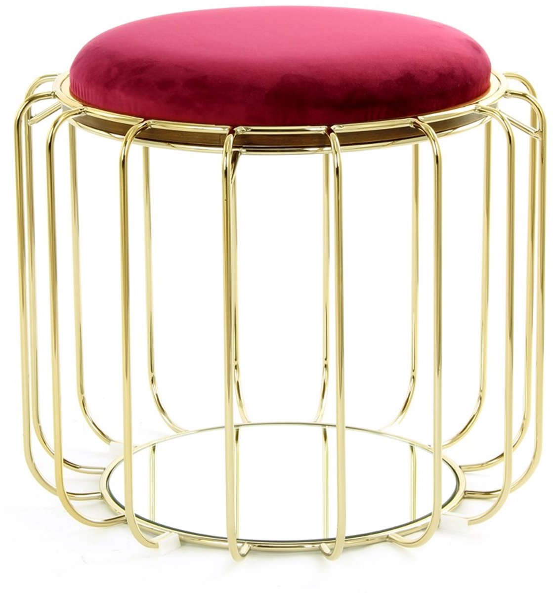 Padiro ronde bijzettafel Ø 50 x 45 cm - rood en goud - Modern Art-Déco Glamour Look - ook te gebruiken als poef - ijzer en fluweel