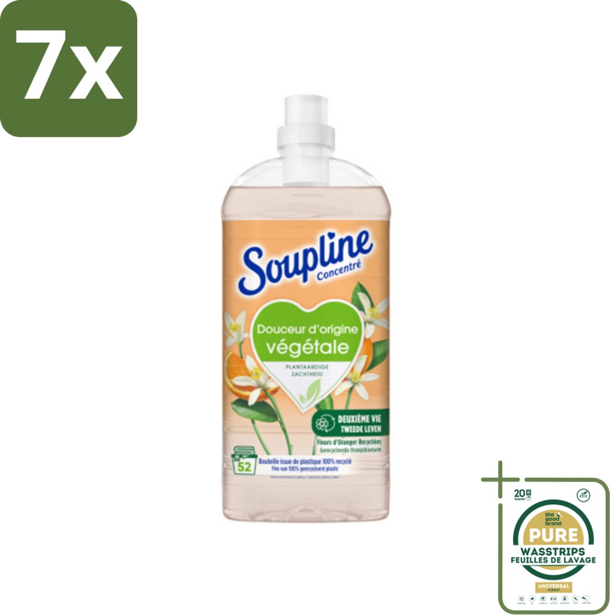 7 x Soupline - Wasverzachter - Oranjebloesem - 52 Wasbeurten - 1.3L - Grootverpakking - Wasverzachter - Plantaardige Zachtheid - Oranje Bloesem - Zachte Was - Natuurlijke Zachtheid