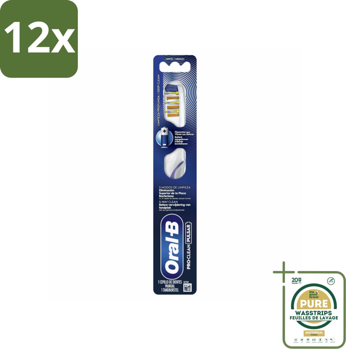 Oral-B - Pro-Clean Pulsar – Tandenborstel – Medium – Manueel - Voordeelverpakking - 12 stuks - Tandenborstel elektrisch - Tandenborstel met trilling