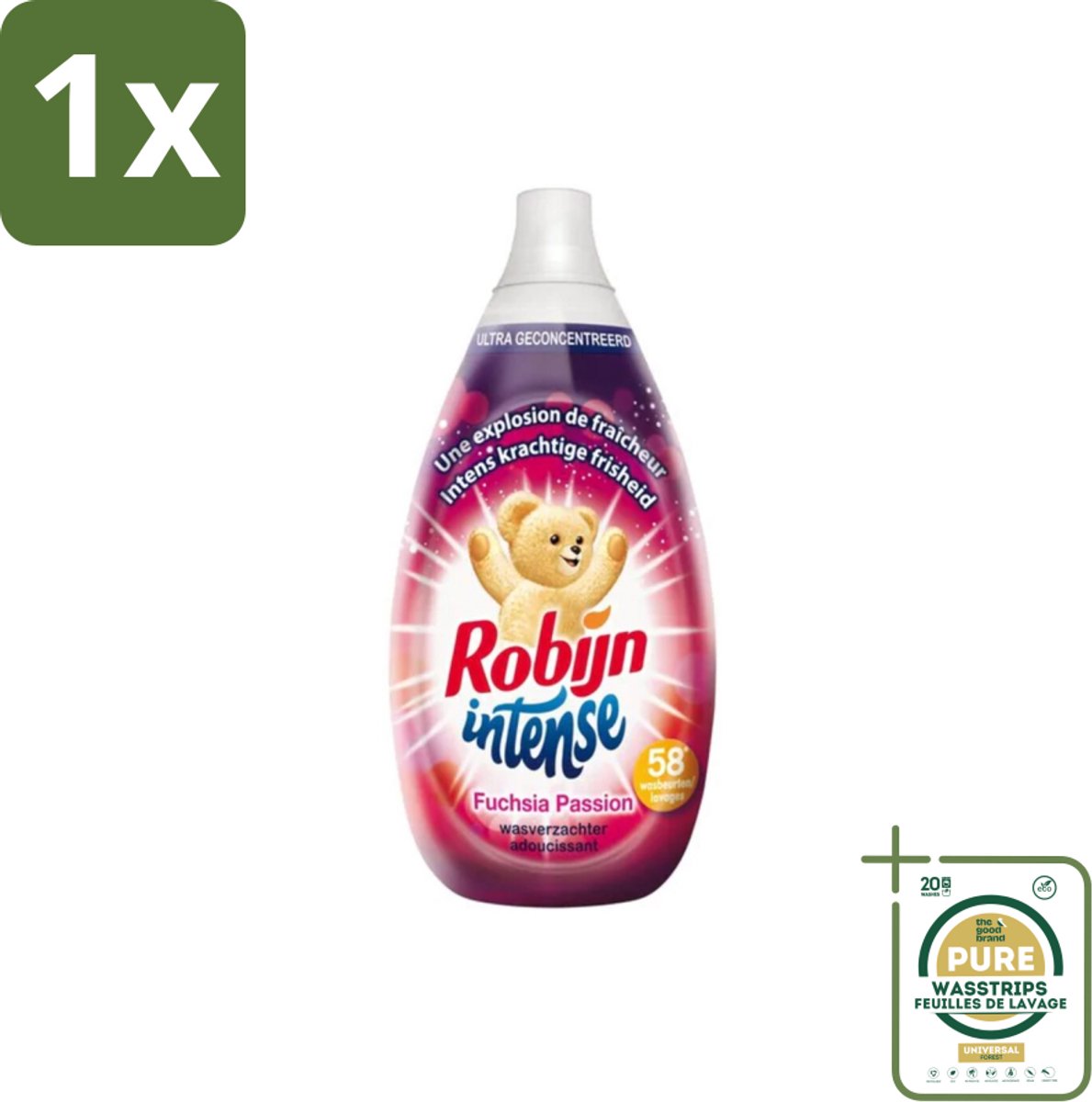 1 x Robijn Intense - Wasverzachter - Intense Fuchsia Passion - 870ml - 58 Wasbeurten- Wasverzachter - Wasverzachter Fuchsia Passion - Wasverzachter Robijn Intense - Wasverzachter Fuchsia - Wasverzachter Voor Kleding