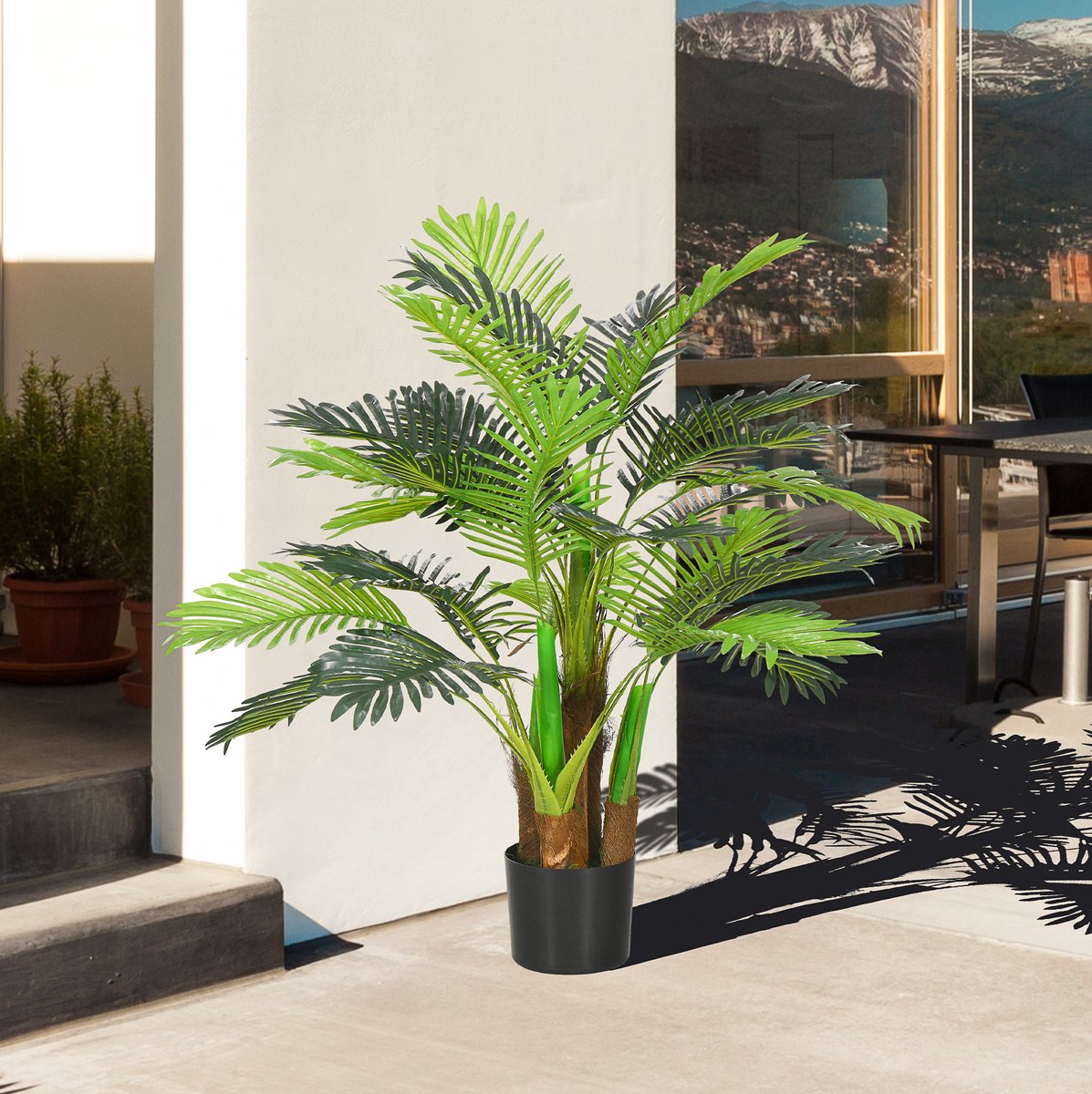 REDOM - Kunstplant - Kunst palm met pot en buigbare takken - 5 stammen - Voor binnen & buiten - Kunststof - 100 cm