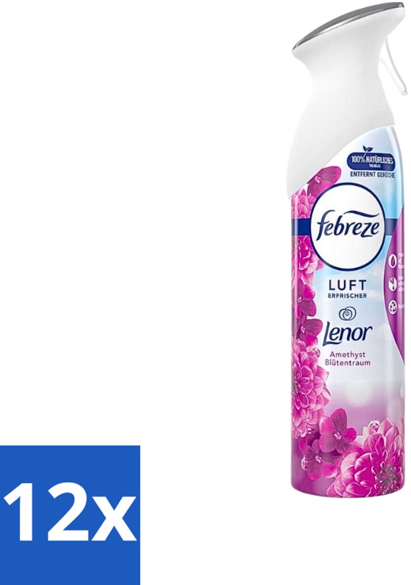 12 x Febreze Amethist Luchtverfrisser Spray - Frisse Bloemen Geur - 300ml - Luchtverfrisser - Geurverwijderaar - Febreze - Amethyst - Frisse Geur