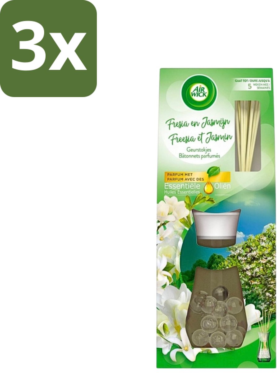 3 x Air Wick Essential Oils - Geurstokjes - Freesia & Jasmijn - 30ml - Geurstokjes - Bloemige Geur - Freesia - Jasmijn - Essentiële Oliën