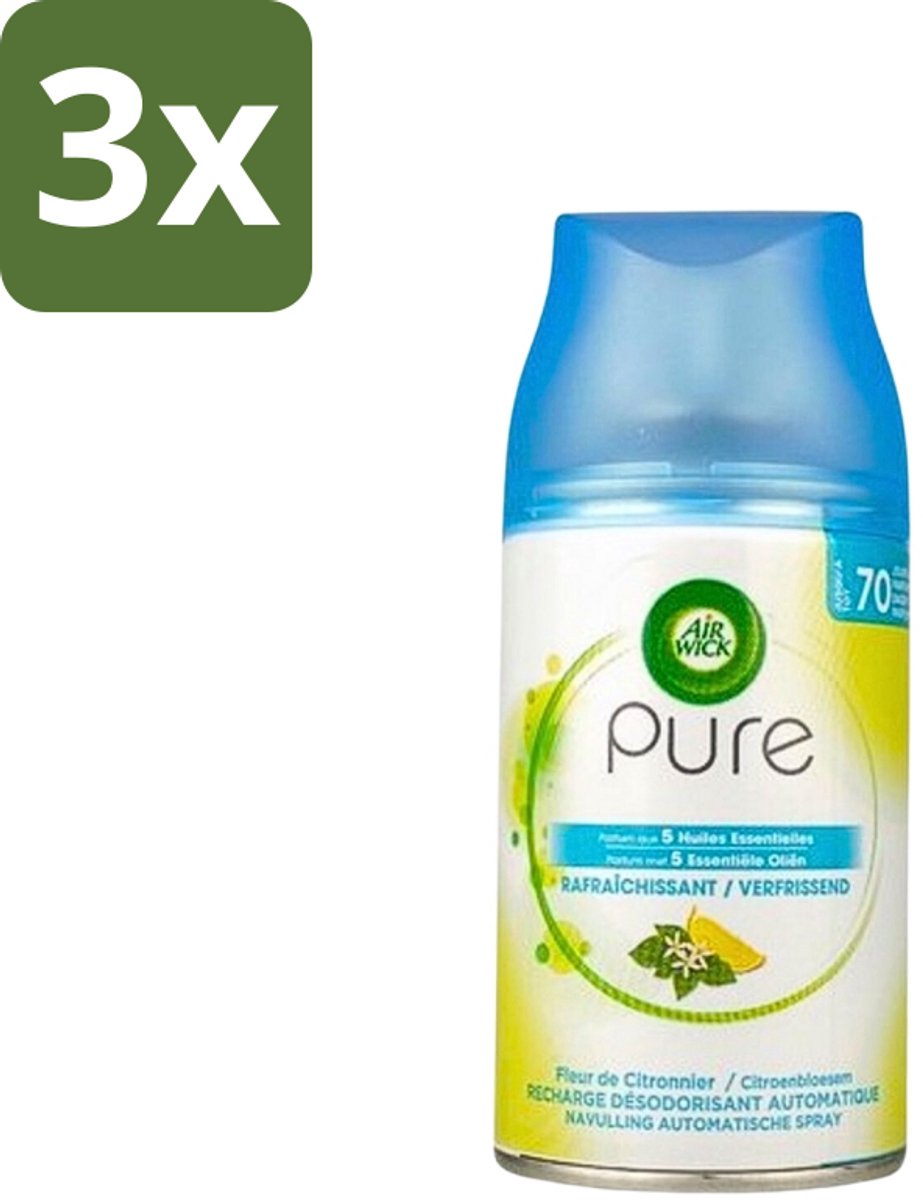 3 x Air Wick Freshmatic - Luchtverfrisser Navulling - Pure Essentiële Oliën Verfrissend - 250ml - Luchtverfrisser - Geurverspreider - Essentiële Oliën - Frisse Geur - Automatische Geur