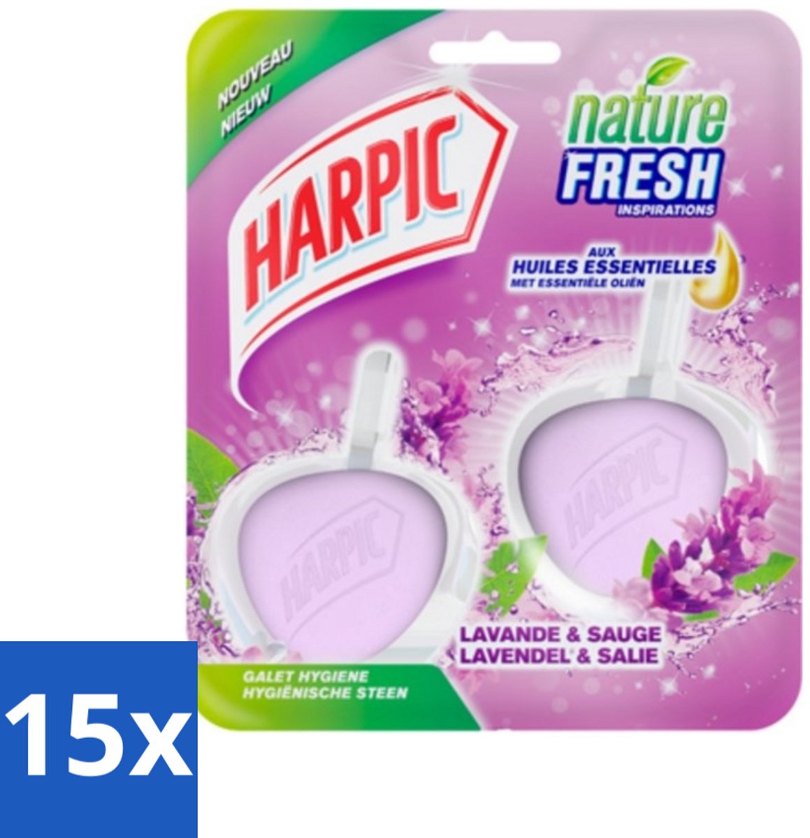 15 x Harpic Toiletblok Lavendel 2 stuks per verpakking - Toiletblok - Reiniging Toilet - Fris Toilet - Lavendel En Salie - Hygiëne Toilet
