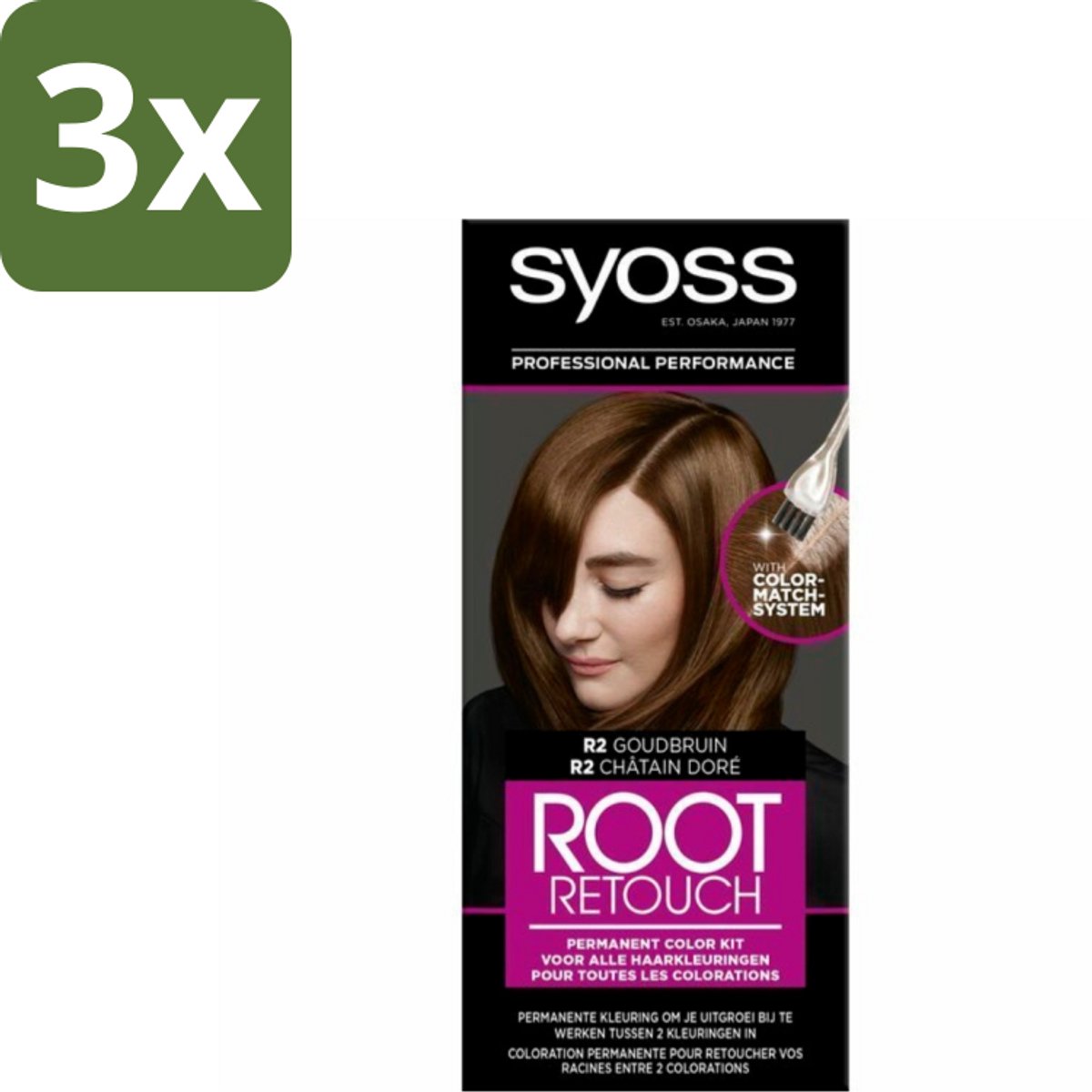 3 x Syoss - Haarverf - Uitgroeiset - R2 Goud Bruin - 1 Haarkleuring - Uitgroeiset - Haarkleur - Haarkleurbehandeling - Haarkleuringsproduct - Haarkleuringsformule