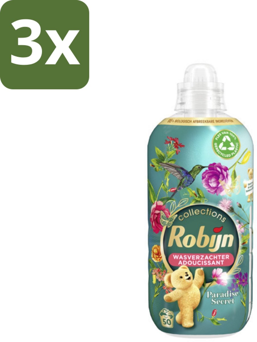 3 x Robijn Collections - Wasverzachter - Paradise Secret - Biologisch Afbreekbaar - 1,25L - 50 Wasbeurten - Wasverzachter - Wasverzachter Paradise Secret - Wasverzachter 1.25 L - Wasverzachter 50 Wasbeurten - Wasverzachter Luxe Geur