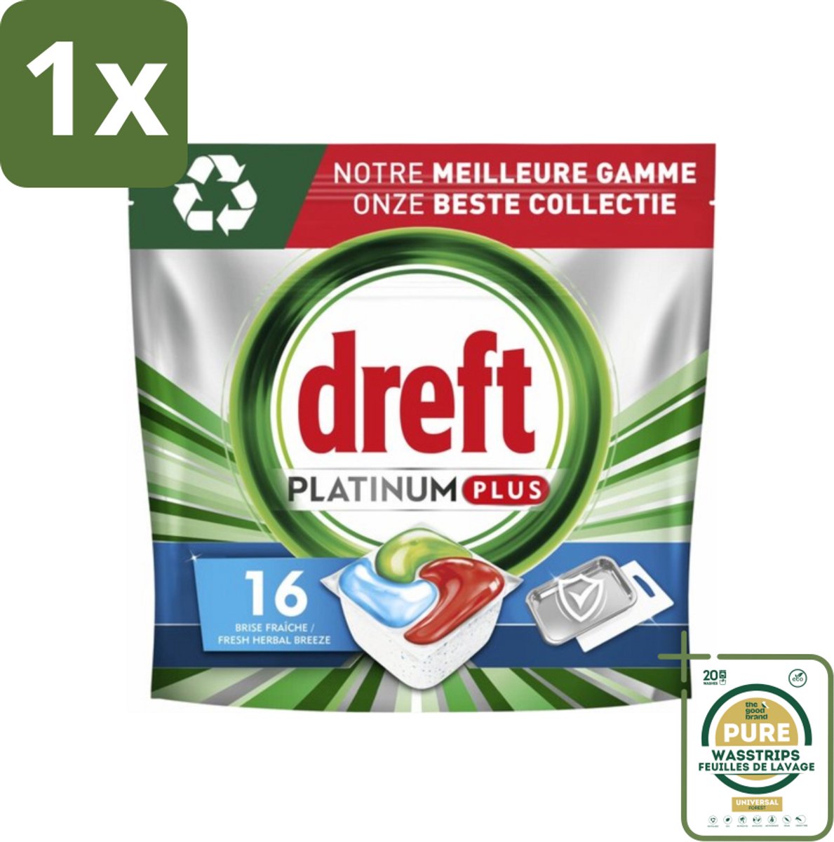1 x Dreft Platinum Plus - All In One - Vaatwascapsules - Fresh Herbal Breeze - 16 Afwasbeurten- Vaatwassen - Vaatwassen Capsule - Vaatwassen Kruidgeur - Vaatwassen Glans - Vaatwassen Eco