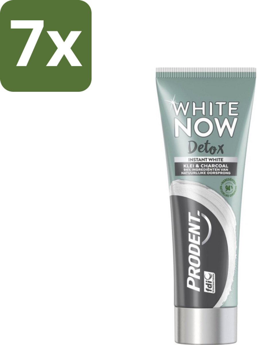 7 x Prodent - White Now - Tandpasta - Natuurlijke Ingrediënten - Klei En Houtskool - 75 ml - Tandpasta - Witte Tanden - Klei Tandpasta - Houtskool Tandpasta - Detox Tandpasta